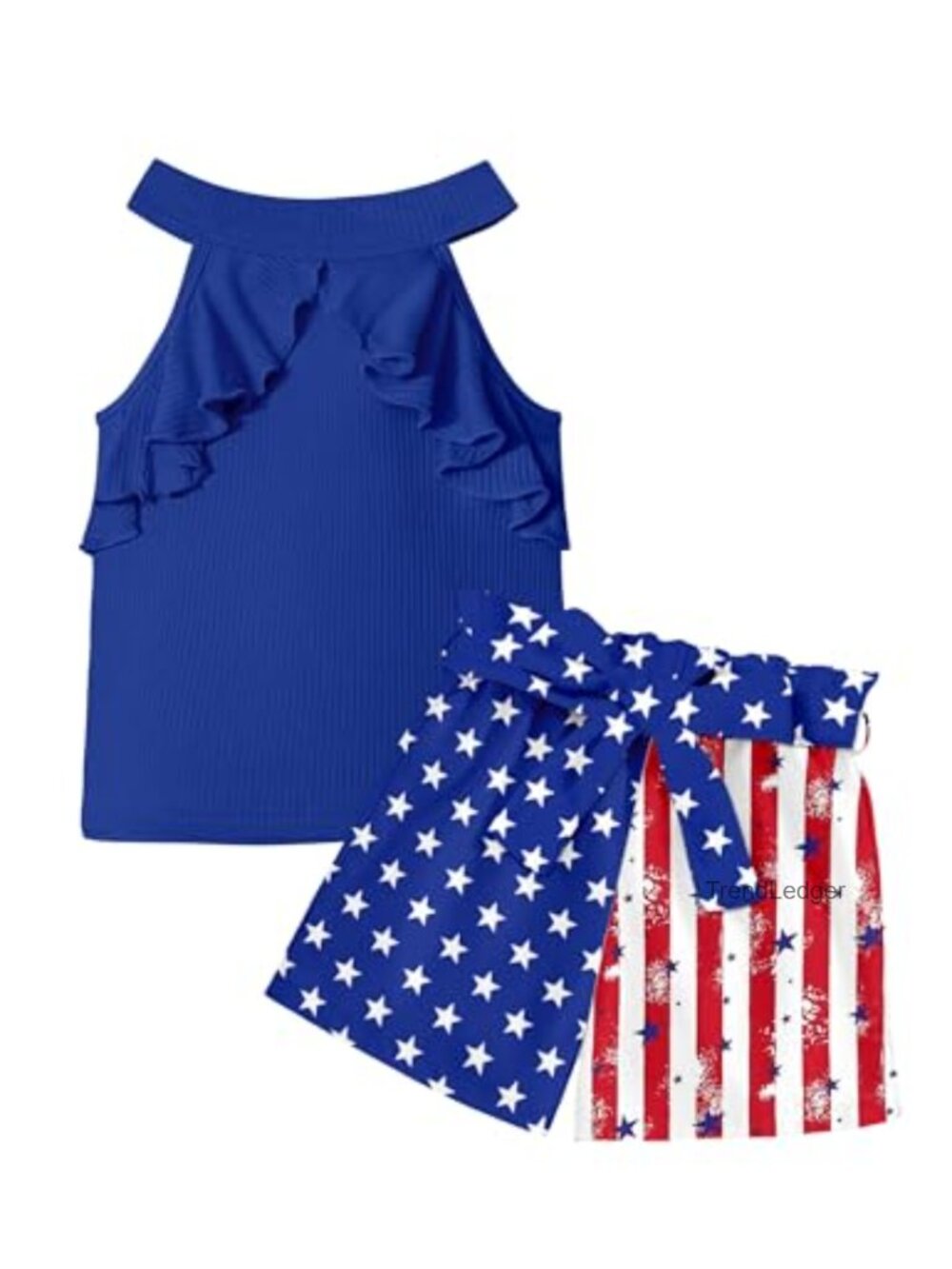 Girls 3pc Halter Neck Sleeveless Top Shorts Set Ruffle Cotton Summer Outfit